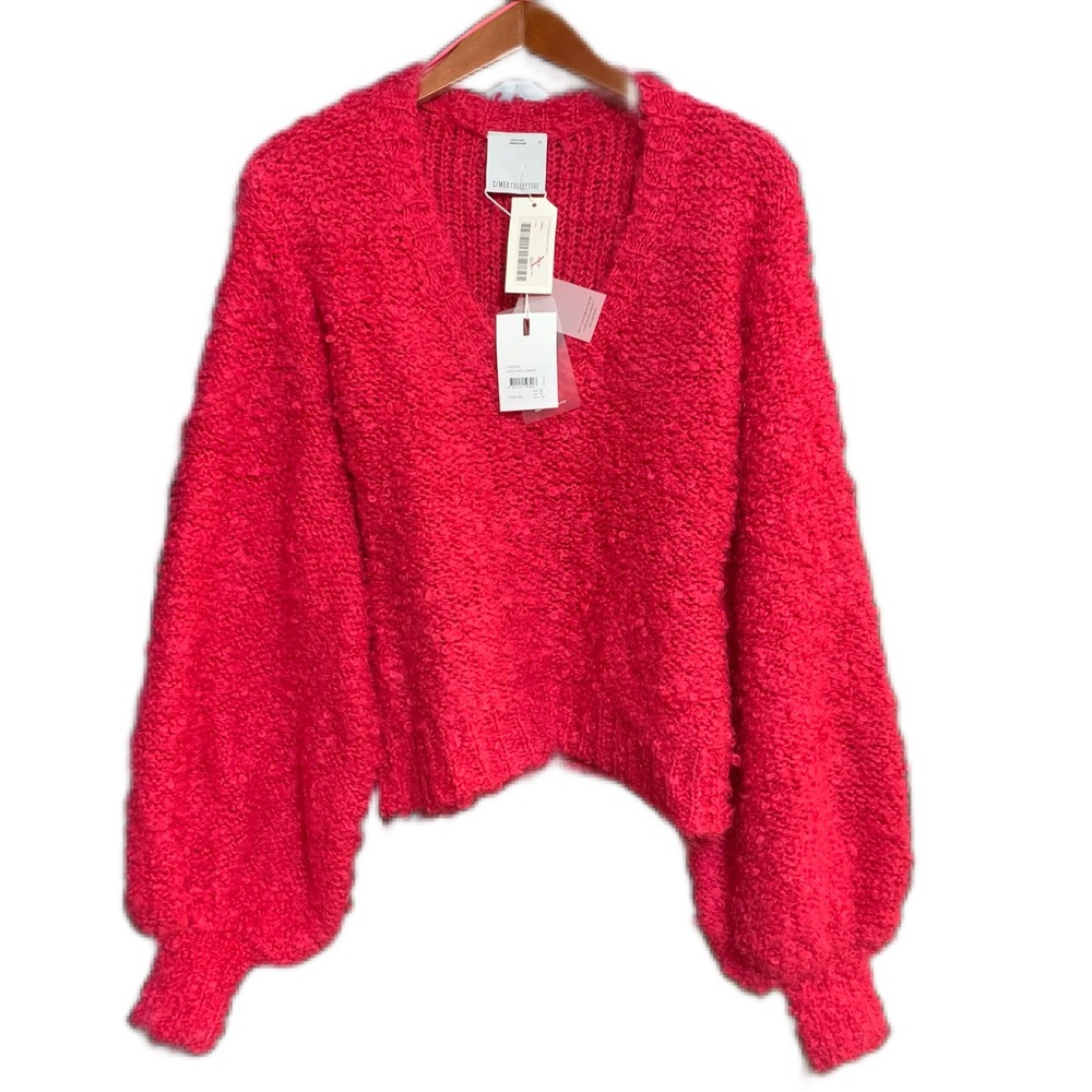 C/MEO Collective SZ XS Rose Red Coco Knit Balloon Sleeve Sweater | NWT